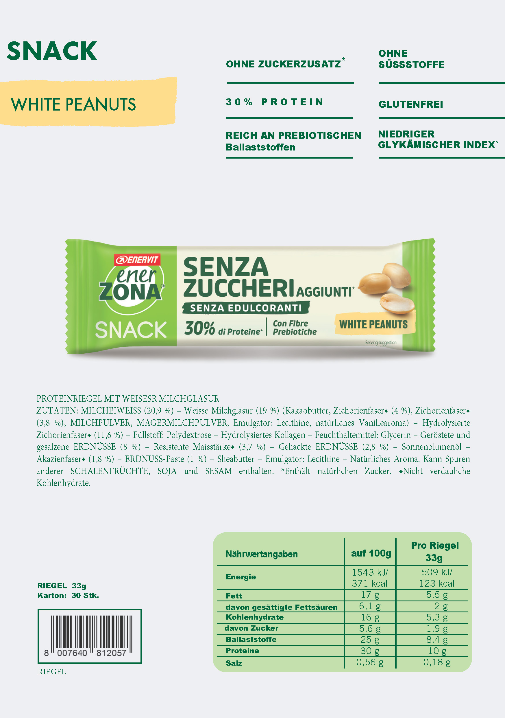 Produktbild ENERZONA Snack White Peanuts, 30 x 33 g