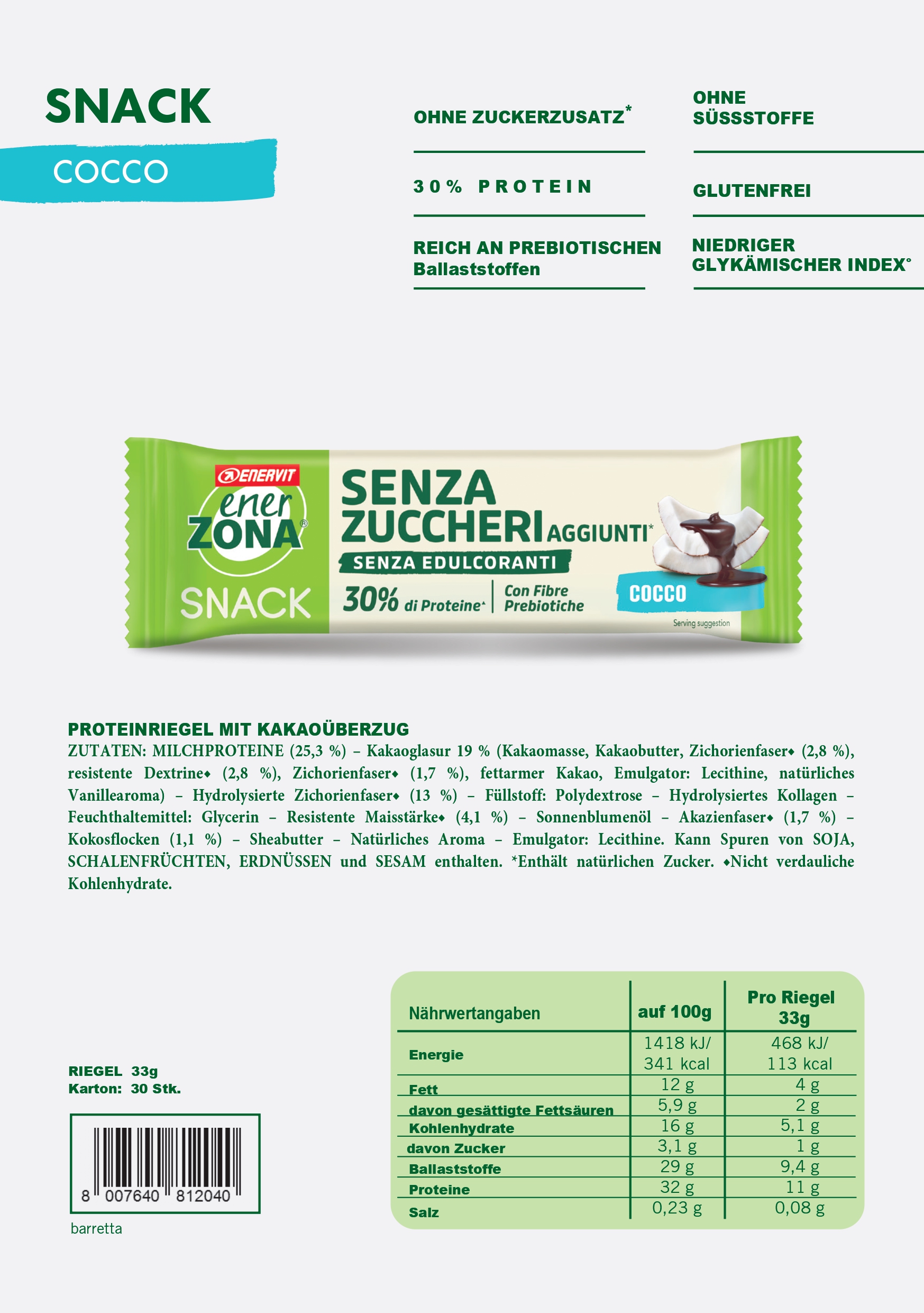 Produktbild ENERZONA Snack Cocos, 30 x 25 g